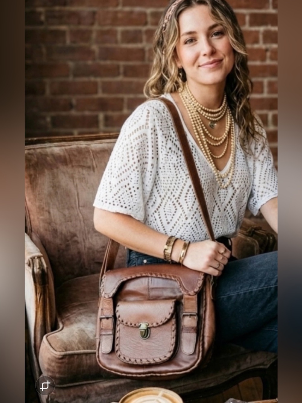 Vintage-Whipstitch Brown Buttery Leather Crossbody Bag